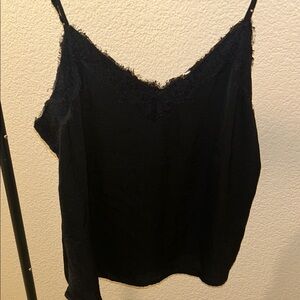 Satin Black Lace Trim Cami Top